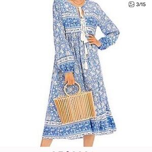 R. Vivimos Floral Blue Midi Boho Dress size L